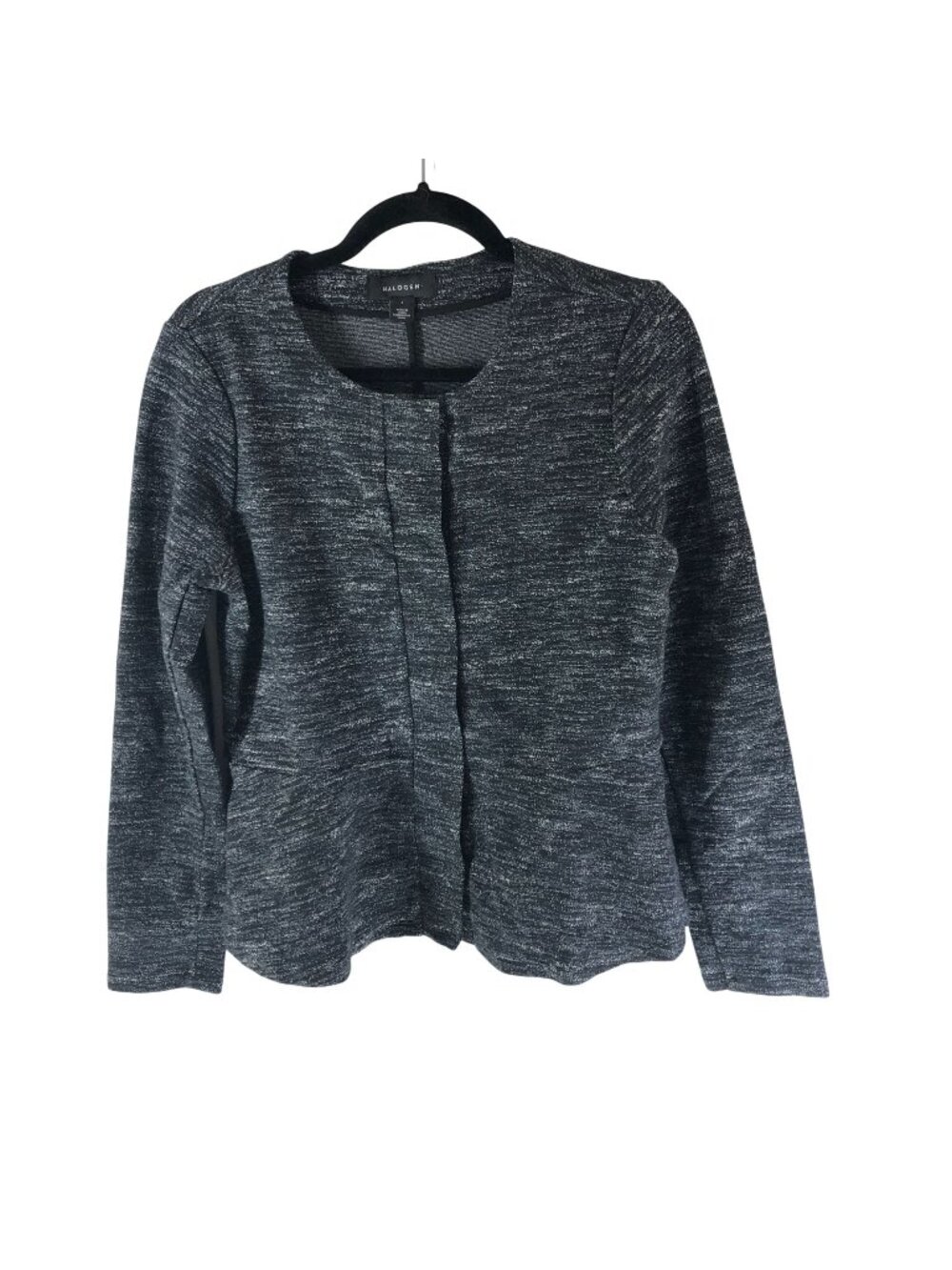 Halogen Womens Heathered Gray White Tweed Peplum Blazer Jacket Small Collarless